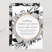 Modern Black and White Watercolor Floral Frame Invitation (Front/Back)