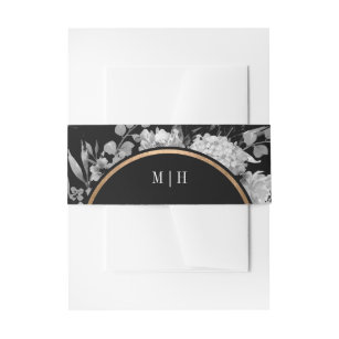 Modern Black and White Watercolor Floral Monogram Invitation Belly Band