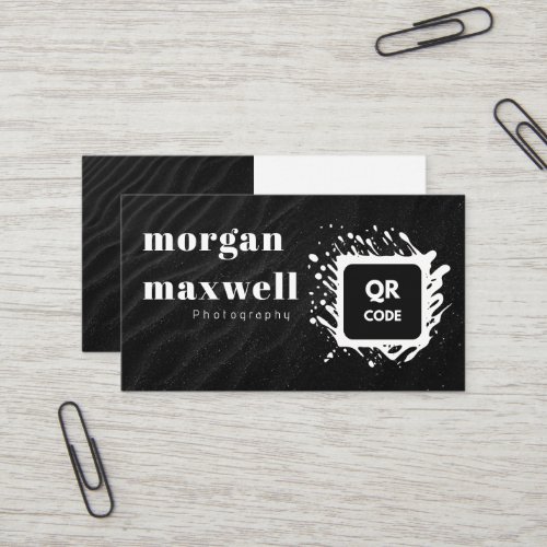 Modern Black and White Wave Photography QR Code  Business Card