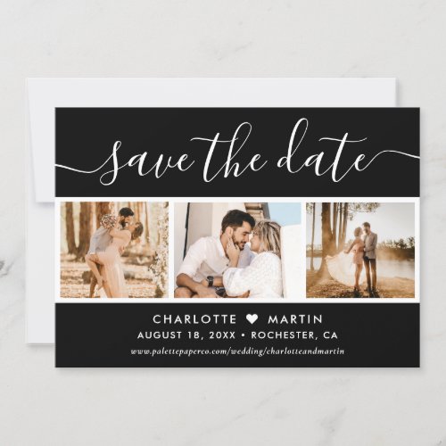 Modern Black and White Wedding 4 Photo Save The Date
