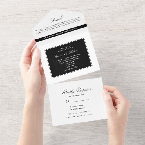 Modern Black and White Wedding All In One Invitation