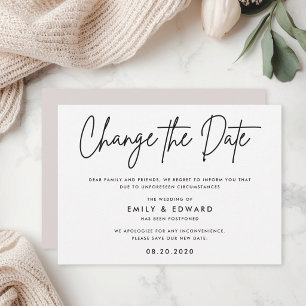 Modern Black and White Wedding Change the Date Invitation