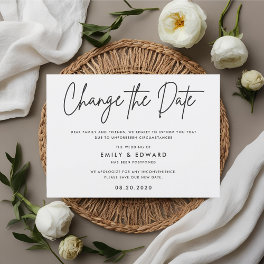 Modern Black and White Wedding Change the Date Invitation