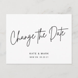 Modern Black and White Wedding Change the Date Postcard