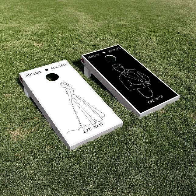 Modern Black And White Wedding Cornhole Set (Creator Uploaded)