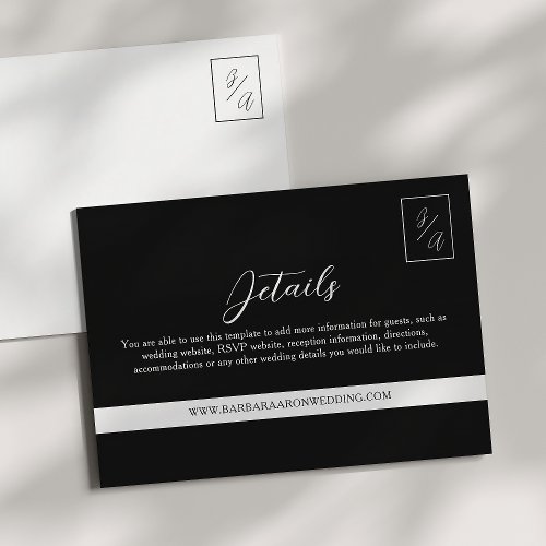 Modern Black and White Wedding Details Enclosure Card