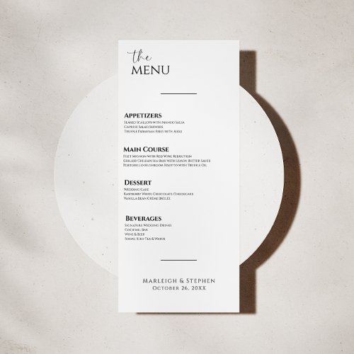 Modern Black and White Wedding Dinner Menu