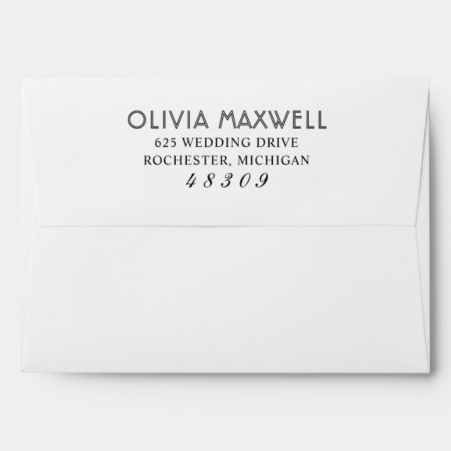 Modern Black and White Wedding Envelope (Back (Top Flap))