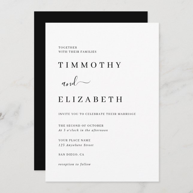 Modern Black And White Wedding Invitation (Front/Back)