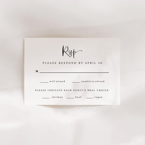 Modern Black and White Wedding  Meal Choice RSVP Card