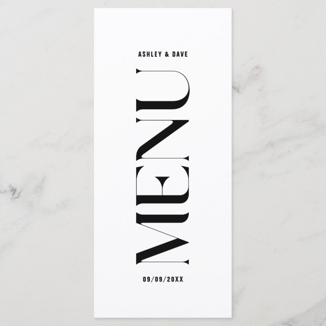 Modern Black and White Wedding Menu (Front)