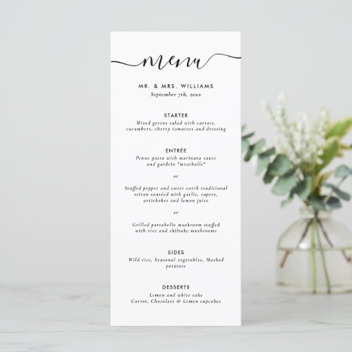 Modern Black and White Wedding Menu | Zazzle