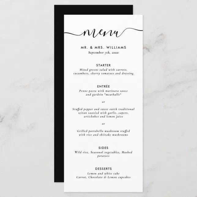 Modern Black and White Wedding Menu | Zazzle