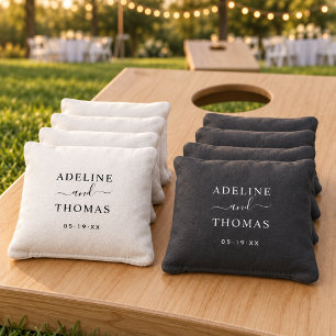 Modern Black and White Wedding Monogram Cornhole Bags