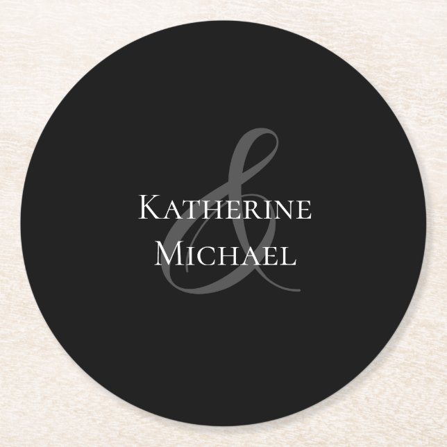Modern Black and White-Wedding Paper Coaster (Front)