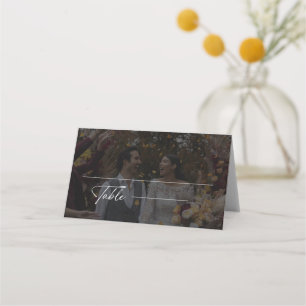 Modern Black And White Wedding Photo Place Card