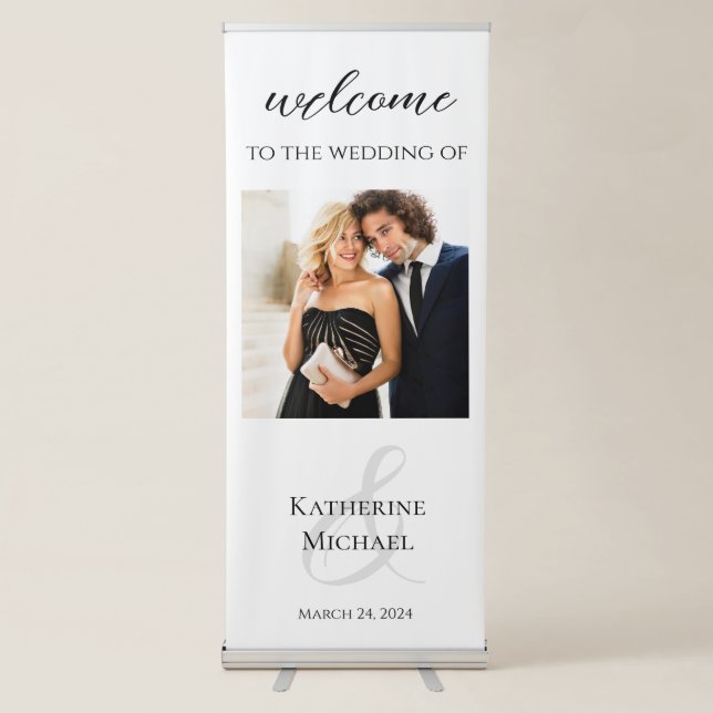 Modern Black and White-Wedding-Photo- Retractable Banner (Front)