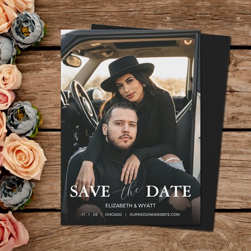 Modern Black and White Wedding Photo Save The Date