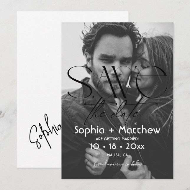 Modern Black and White  Wedding Photo Save The Date (Front/Back)