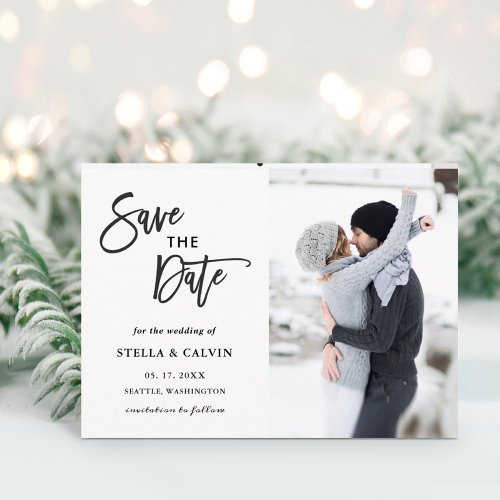 Modern Black and White Wedding Photo Save the Date Announcement Postcard
