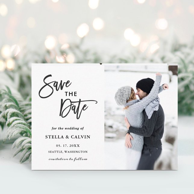 Modern Black and White Wedding Photo Save the Date Announcement Postcard (Creator Uploaded)