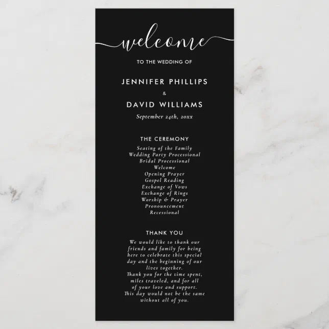 Modern Black and White Wedding Program | Zazzle