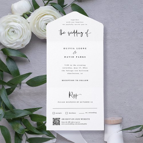 Modern Black and White  Wedding QR Code All In One Invitation