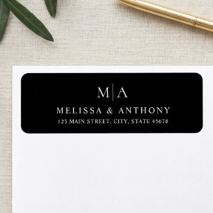 Modern Black and White Wedding Return Address Label