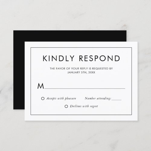 Modern Black and White Wedding RSVP Card