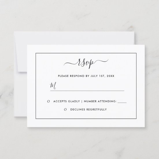Modern Black And White Wedding RSVP Card
