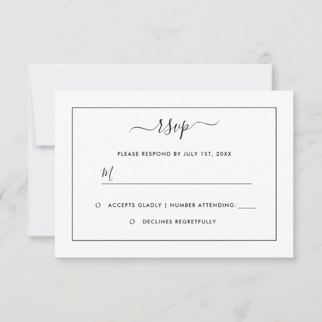 Modern Black And White Wedding RSVP Card (Front)