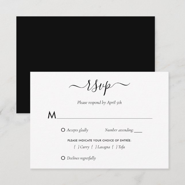 Modern Black and White Wedding RSVP Cards (Front/Back)