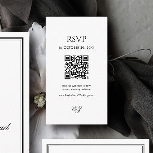 Modern Black and White Wedding RSVP Qr Code Enclosure Card