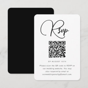 Modern Black and White Wedding RSVP with QR Code Card