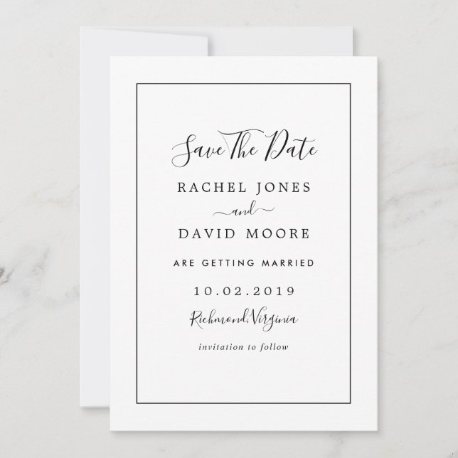 Modern Black And White Wedding Save The Date (Front)