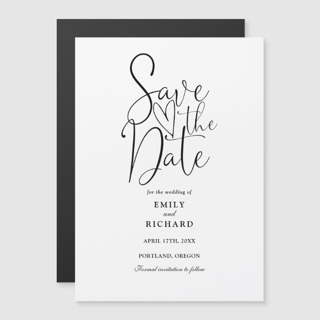 Modern Black And White Wedding Save The Date Magnetic Invitation (Front/Back)