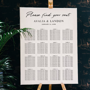 Modern Black and White Wedding Seating Chart Foam Board
