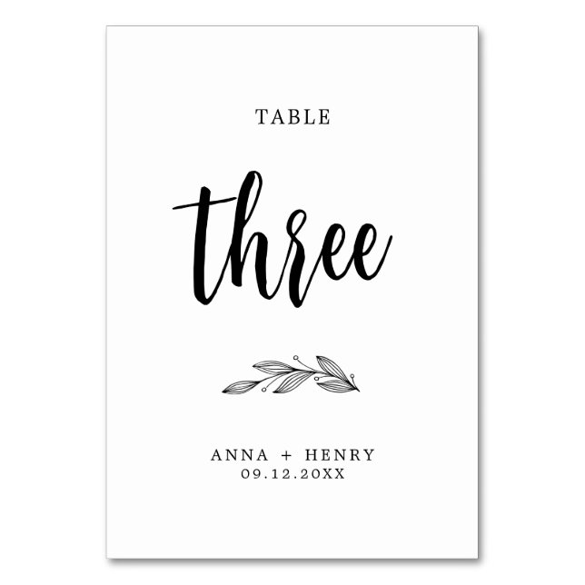 Modern Black and White Wedding Table Number (Front)