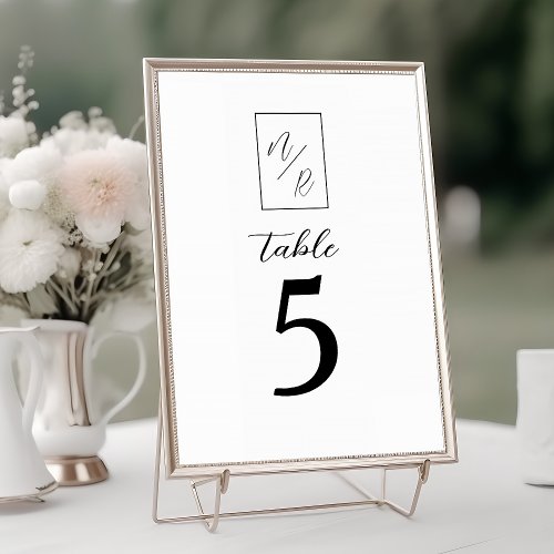 Modern Black and White Wedding Table Number