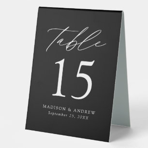 Modern Black and White Wedding Table Number Tent