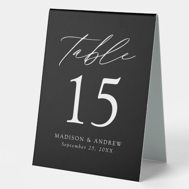 Modern Black and White Wedding Table Number Tent (Front)