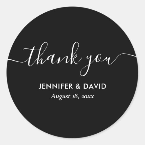 Modern Black and White Wedding Thank You Classic Round Sticker