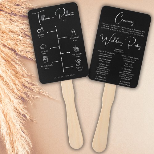 Modern Black and White Wedding Timeline Icons Hand Fan