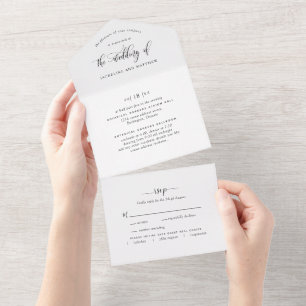 Modern Black and White Wedding w/ Perforated RSVP  All In One Invitation