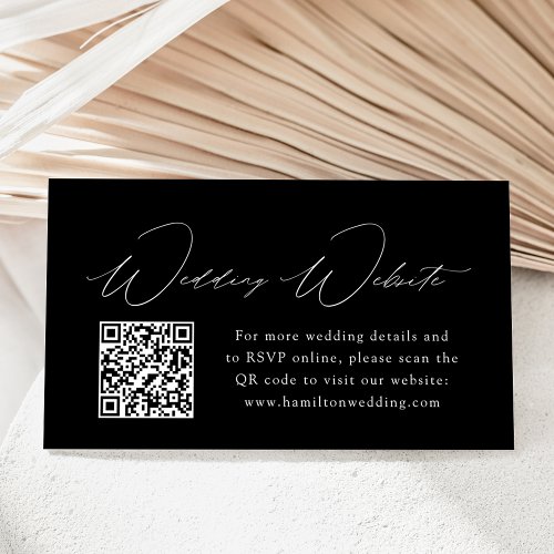 Modern Black and White Wedding Website QR Code Enclosure Card
