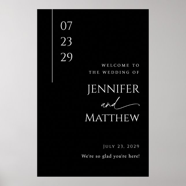 Modern Black and White Wedding Welcome Poster (Front)