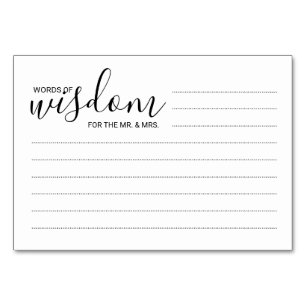 Modern Black and White Wedding Words of Wisdom Table Number