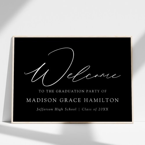Modern Black and White Welcome Graduation Party Poster