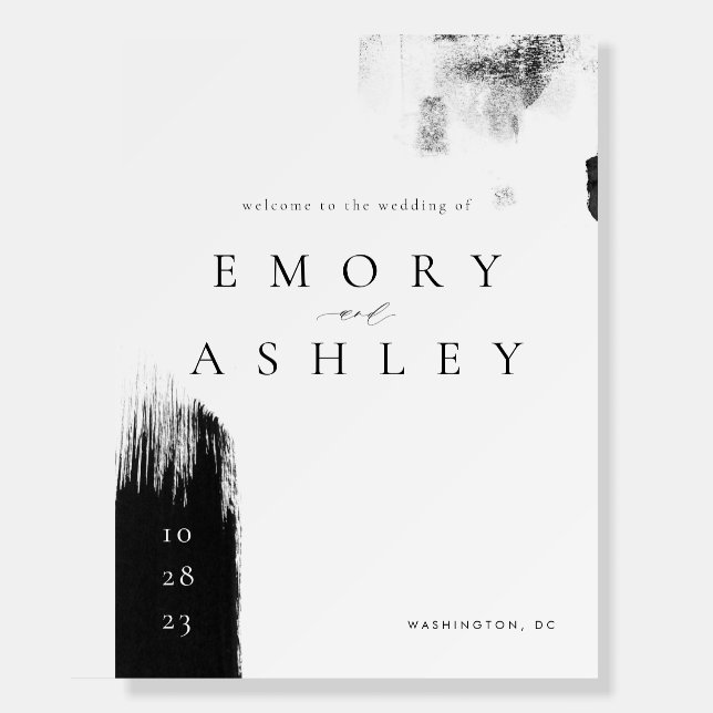 Modern Black and White Welcome to Our Wedding Sign (Front)