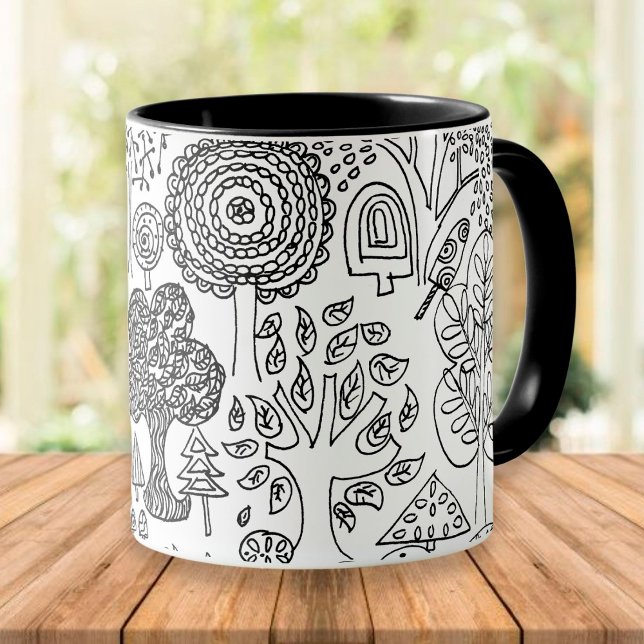 Modern Black and White Whimsical Tree Pattern  Mug (Creator Uploaded)